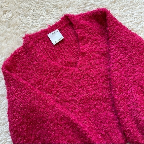 C/MEO Collective Sweater Coco Knit Balloon Sleeve V-neck Wool Blend Hot Pink XS - Picture 3 of 12